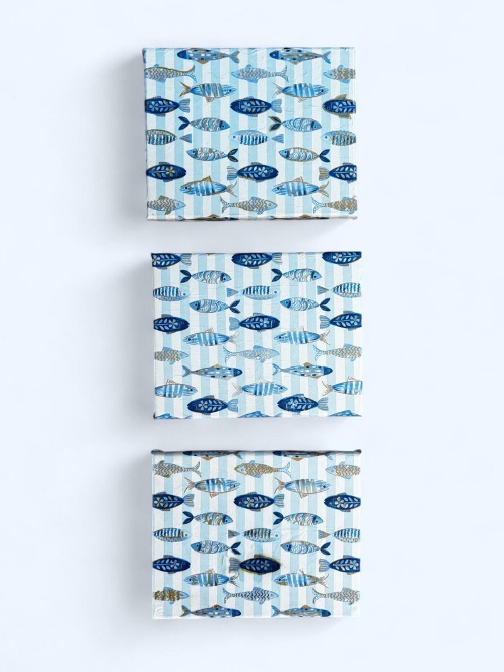 3 Blue Fish Pattern Wall Art Set - Home Accents